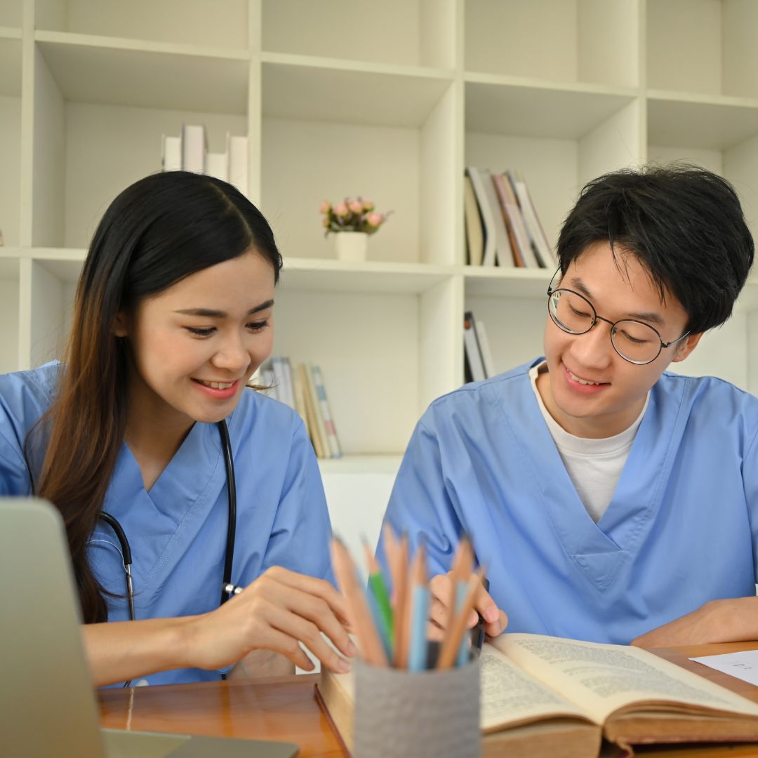 Medical students studying. 